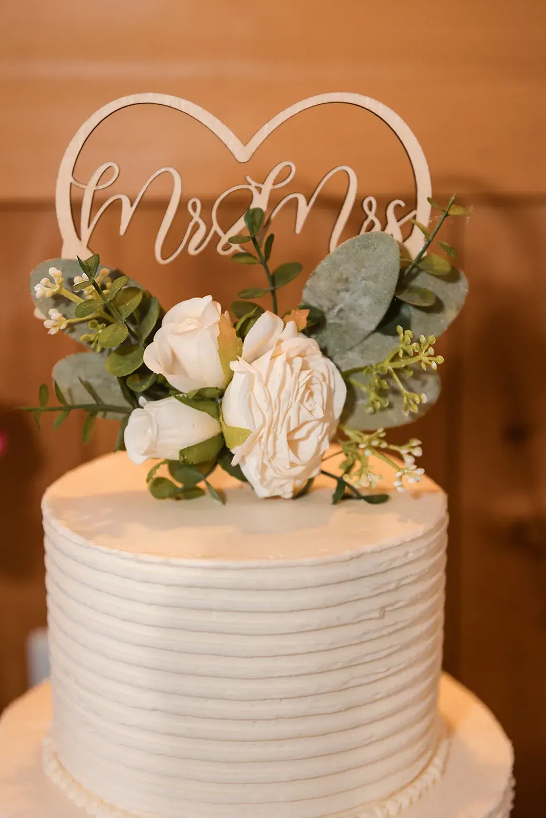 Wedding cake mr mrs topper — Amelia & Howard's wedding at Sunset Hill Wedding Barn, Central Lake