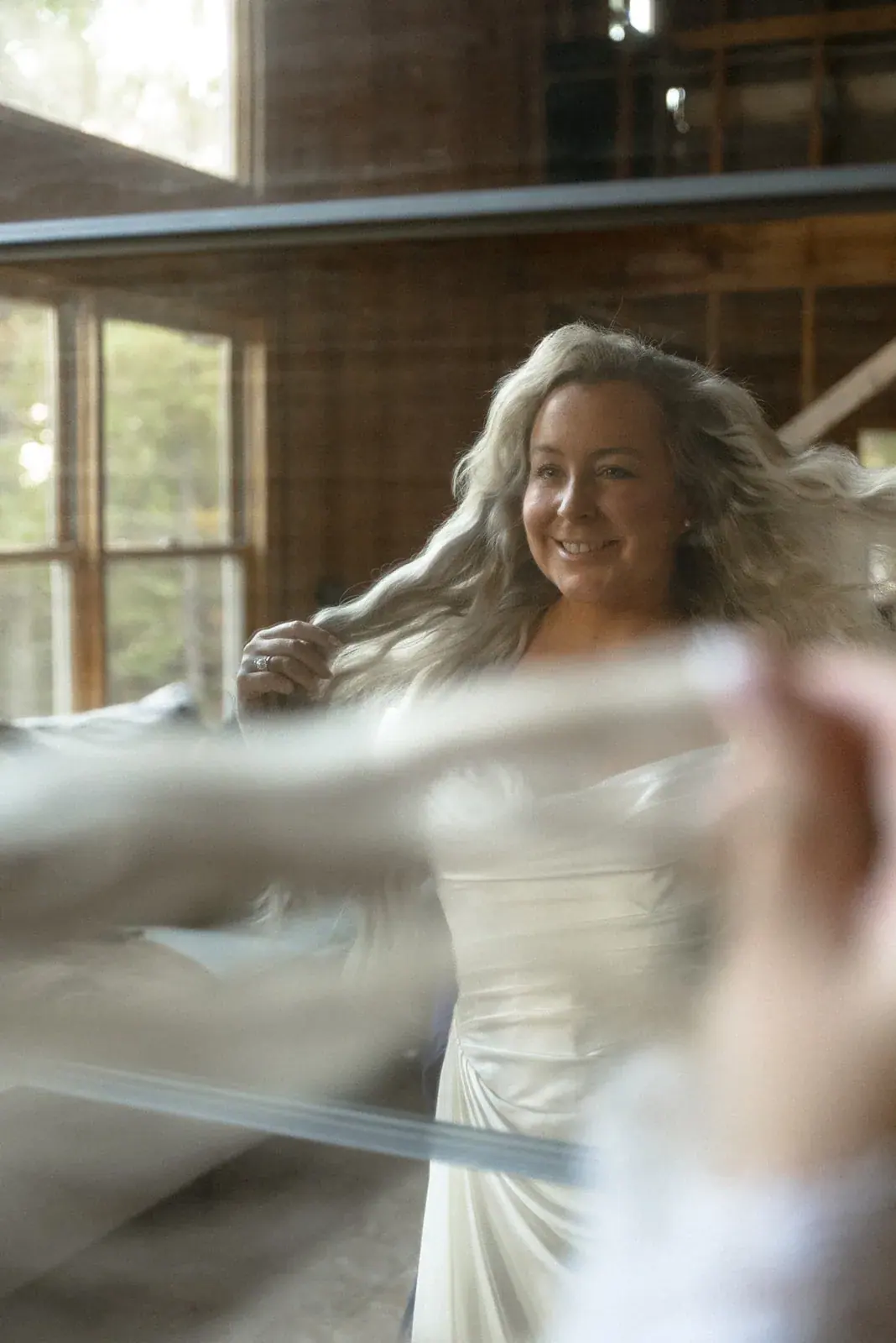 Bride veil motion — Ann & Brad's wedding at their log home in Vanderbilt
