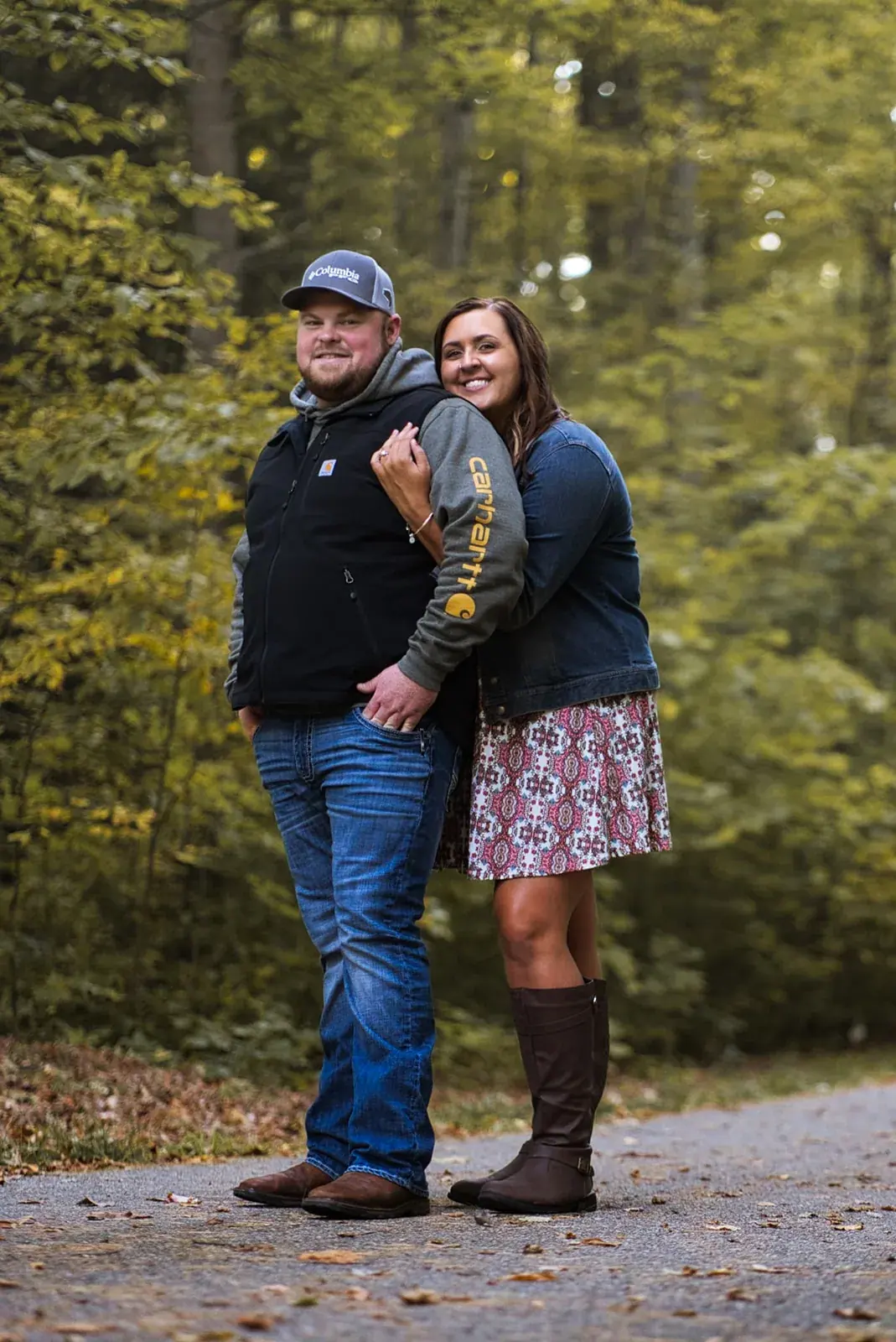 Couple portrait wooded road — Chelsea & Jake's engagement session at Aspen Park, Gaylord