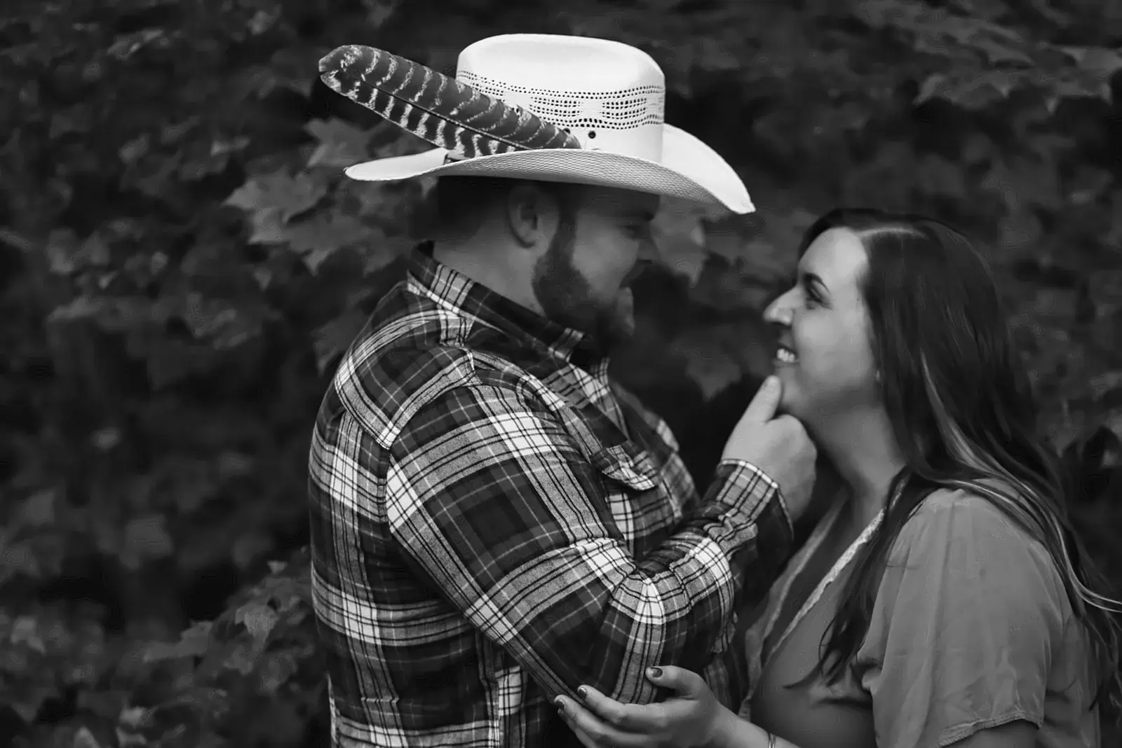 Cowboy hat portrait in black and white — Chelsea & Jake's engagement session at Aspen Park, Gaylord