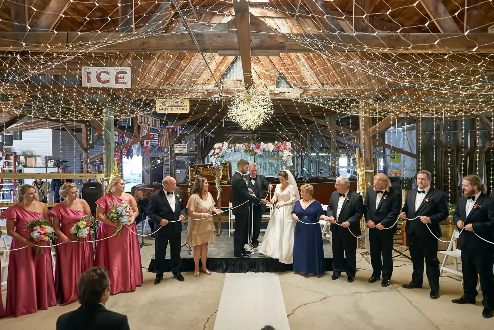 Ceremony boathouse wide — Claire & Nick's wedding at Howe Marine, Indian River