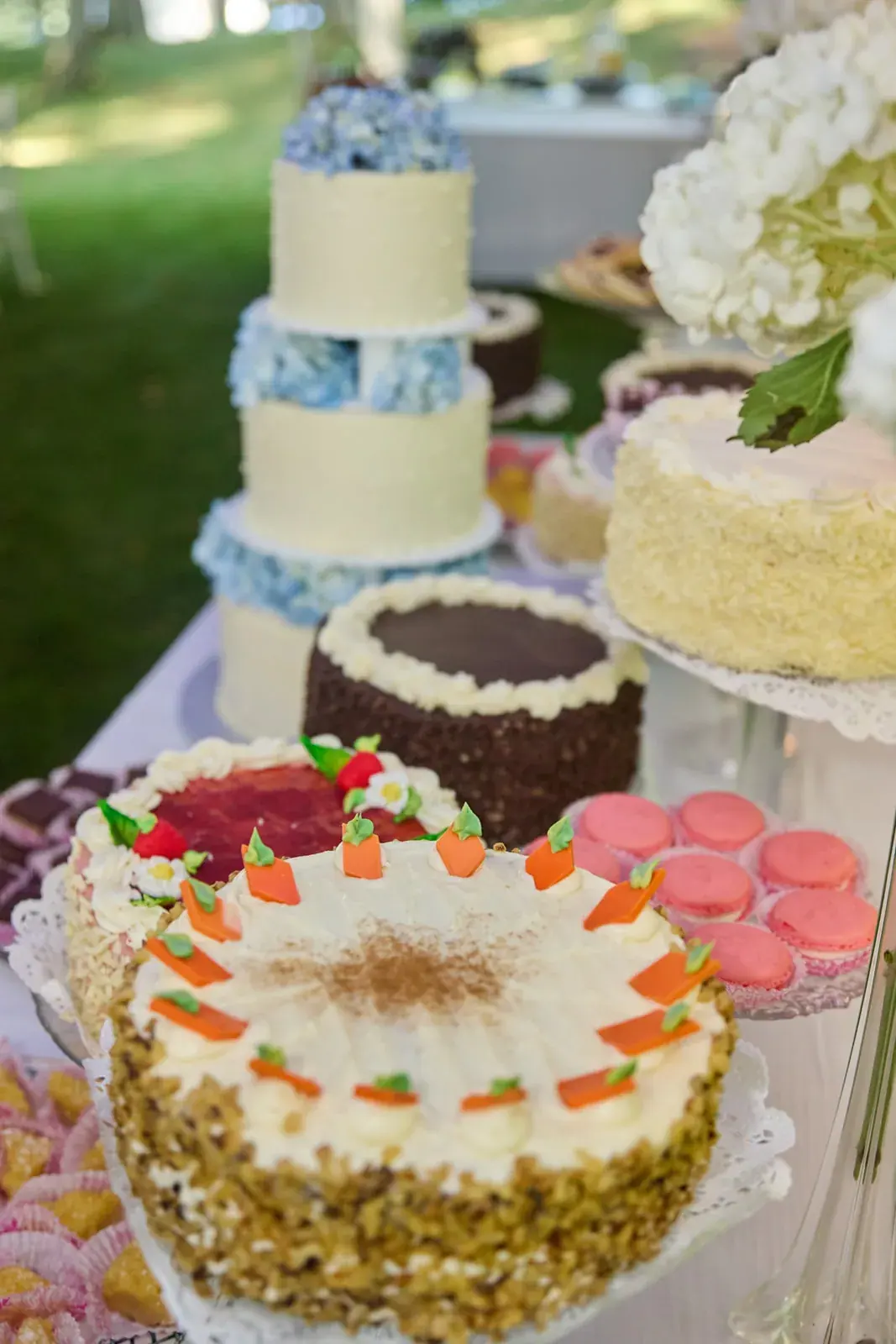 Dessert table cakes detail — Claire & Nick's wedding at Howe Marine, Indian River