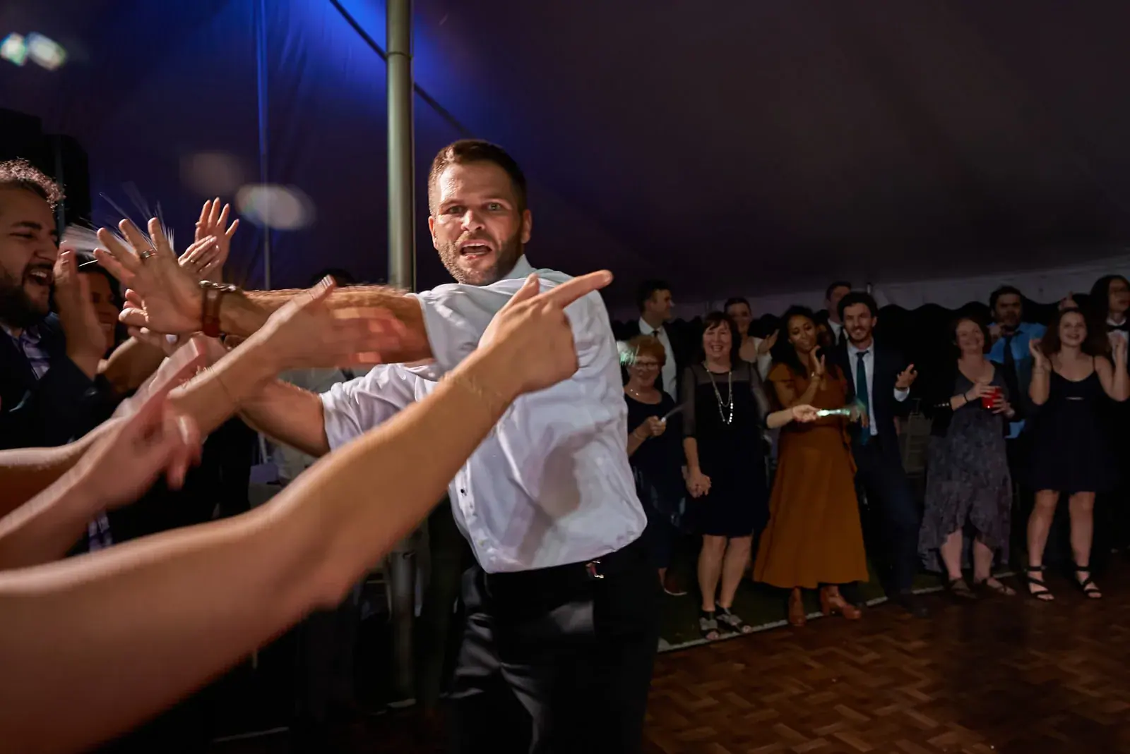 Reception dance floor candid — Claire & Nick's wedding at Howe Marine, Indian River