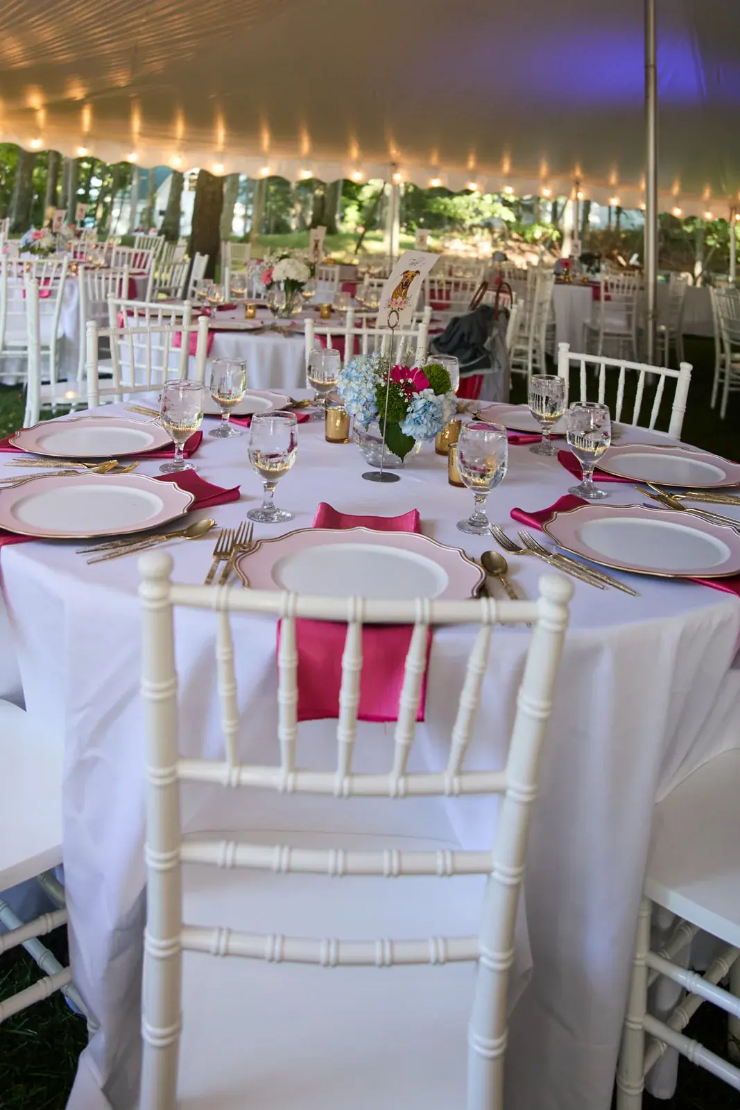 Tent reception tables — Claire & Nick's wedding at Howe Marine, Indian River