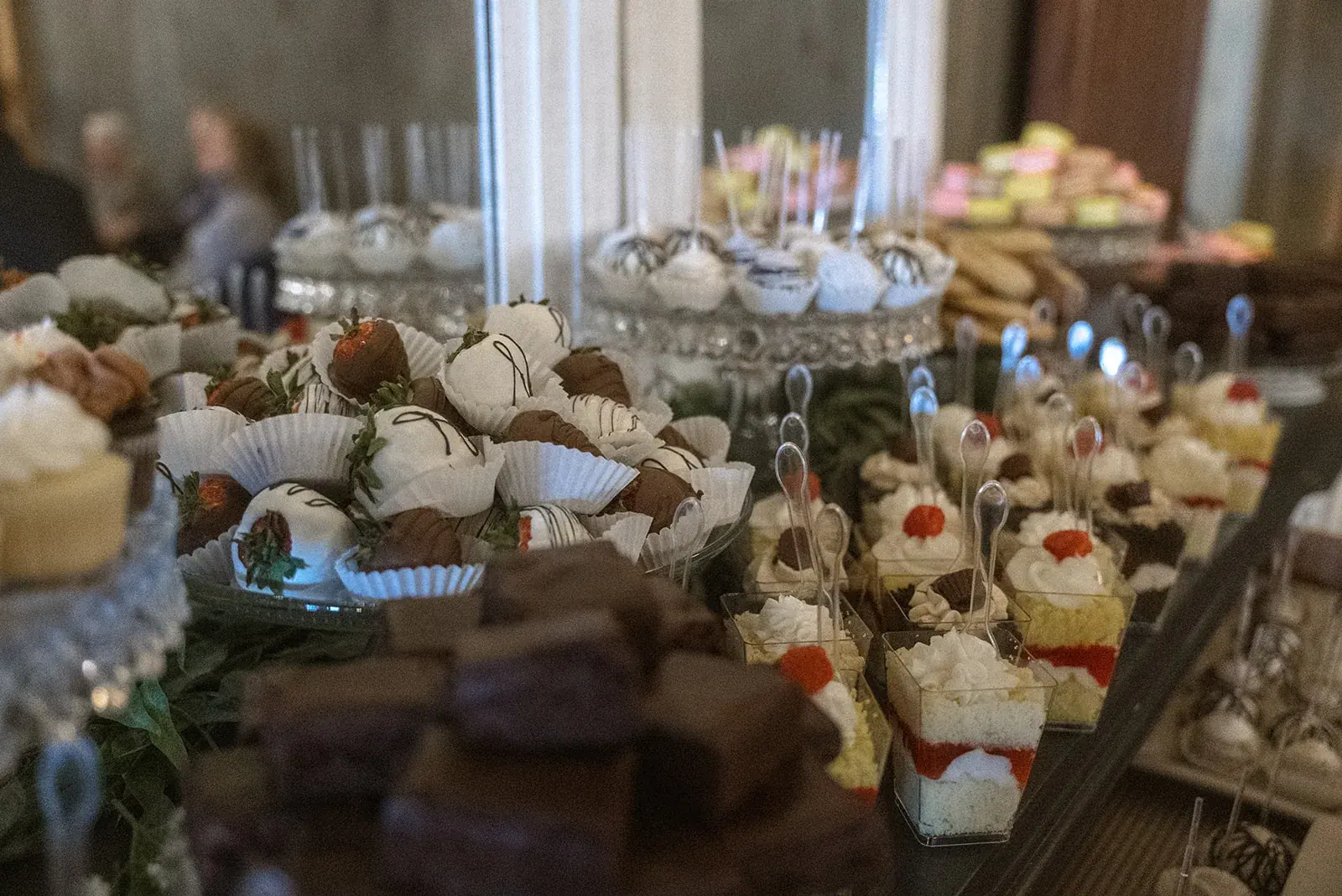 Dessert table wide — Erin & Jim's wedding at Sonshine Barn, Gaylord