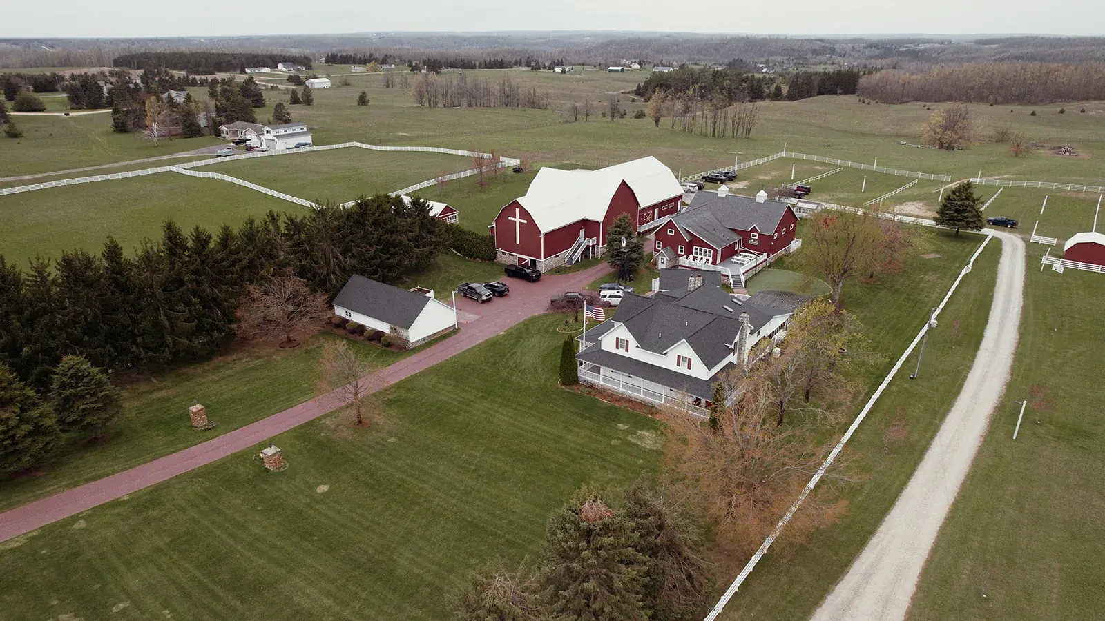 Sonshine barn aerial drone — Erin & Jim's wedding at Sonshine Barn, Gaylord
