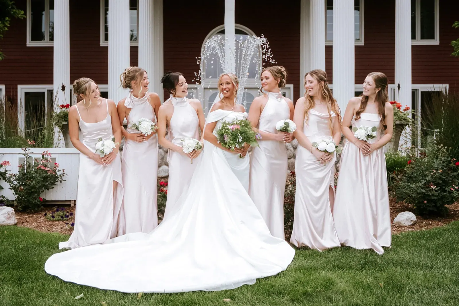 Bride bridesmaids inn lawn — Heather & Evan's wedding at Black Star Farms