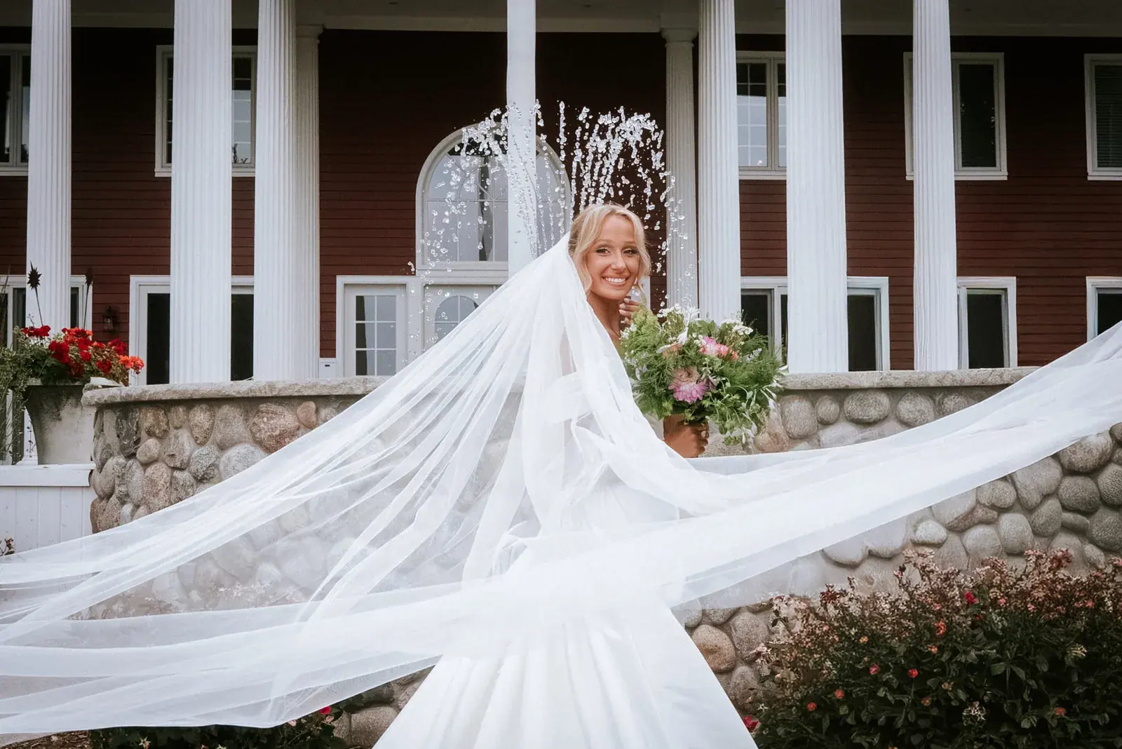 Bride veil flowing inn — Heather & Evan's wedding at Black Star Farms