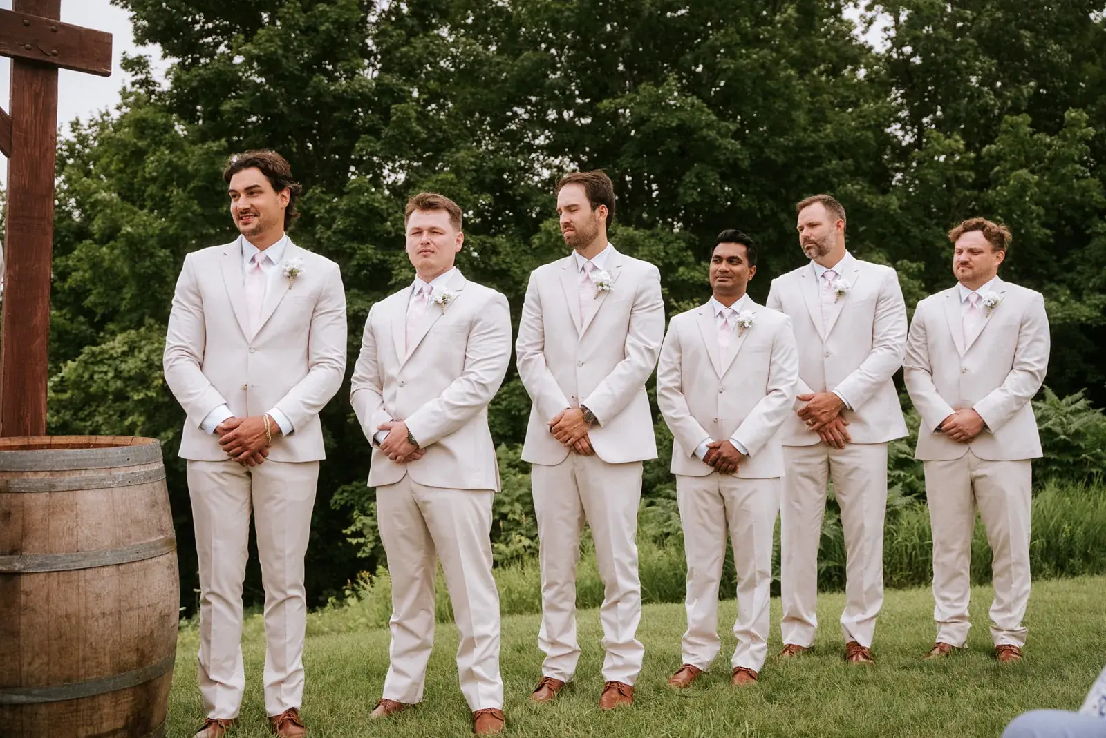 Groomsmen lineup arbor — Heather & Evan's wedding at Black Star Farms