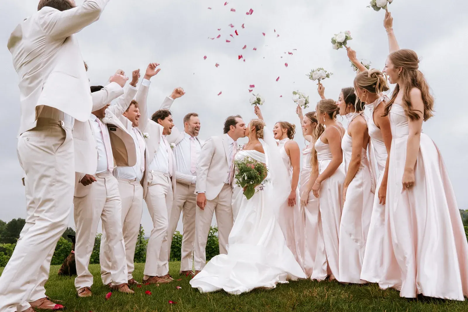 Wedding party throwing petals — Heather & Evan's wedding at Black Star Farms