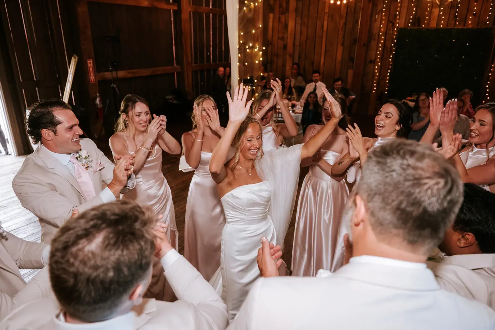 Reception dance floor crowd — Heather & Evan's wedding at Black Star Farms