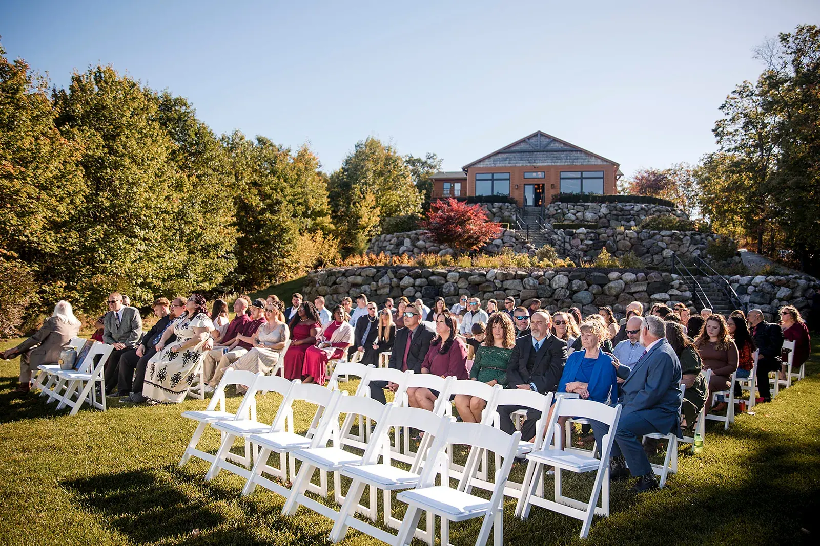 Ceremony guests lawn wide — Heather & Jason's wedding at The Manor at Fire Tower Hill, Lewiston