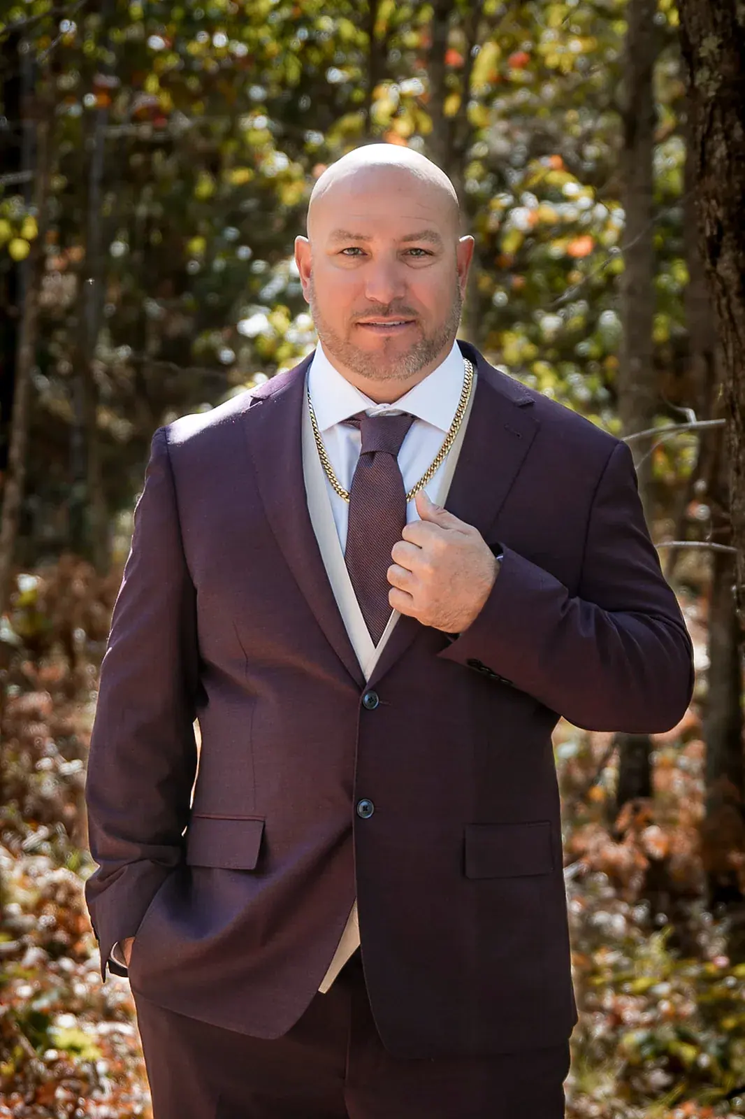 Groom portrait fall woods — Heather & Jason's wedding at The Manor at Fire Tower Hill, Lewiston