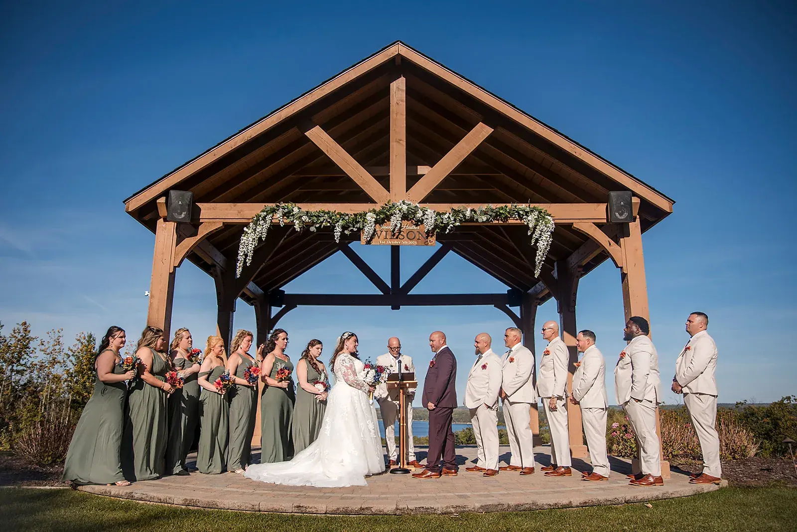 Pavilion ceremony wedding party — Heather & Jason's wedding at The Manor at Fire Tower Hill, Lewiston