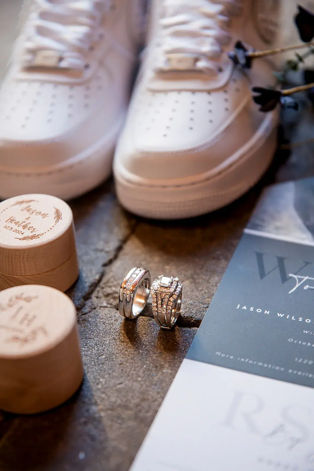Sneakers cufflinks detail — Heather & Jason's wedding at The Manor at Fire Tower Hill, Lewiston