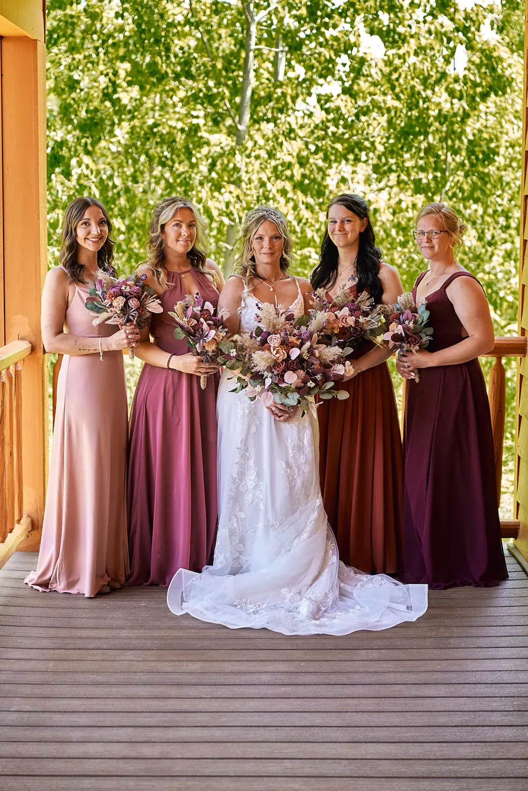 Bride bridesmaids bouquets — Jess & Bryce's wedding at The Manor at Fire Tower Hill, Lewiston