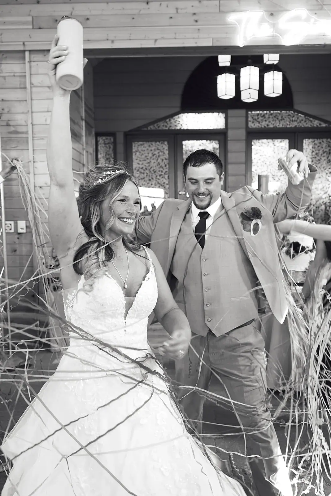 Bride and groom candid in black and white — Jess & Bryce's wedding at The Manor at Fire Tower Hill, Lewiston