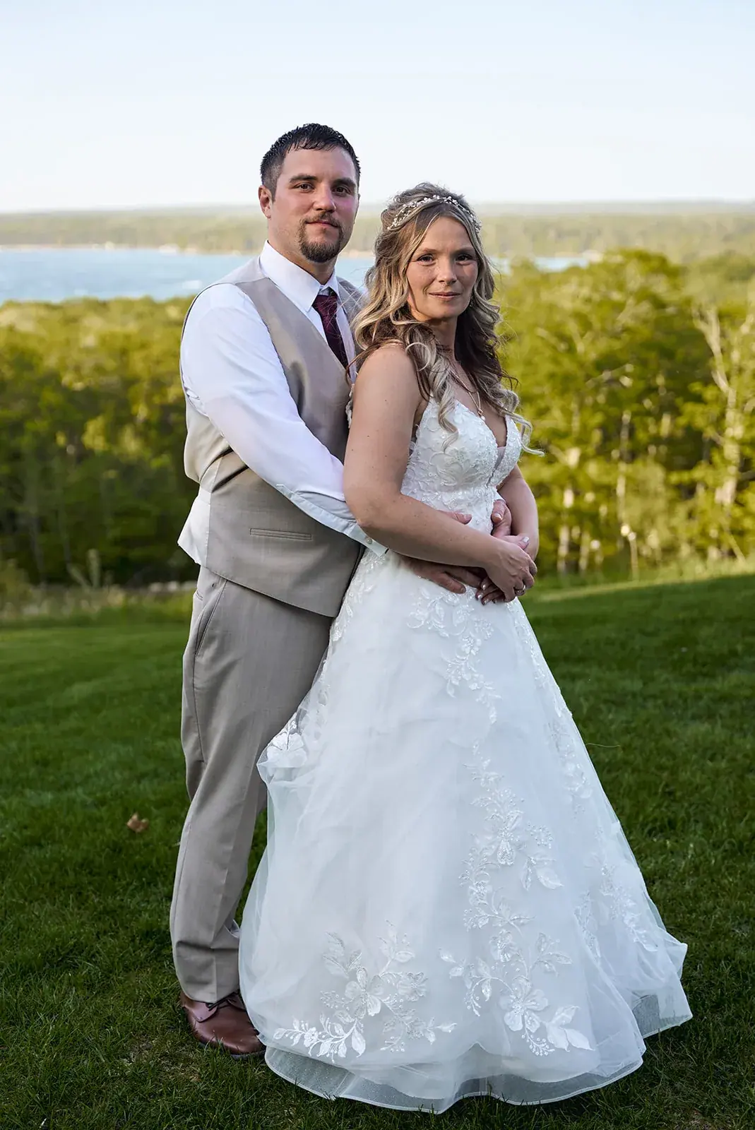 Bride and groom lake overlook — Jess & Bryce's wedding at The Manor at Fire Tower Hill, Lewiston