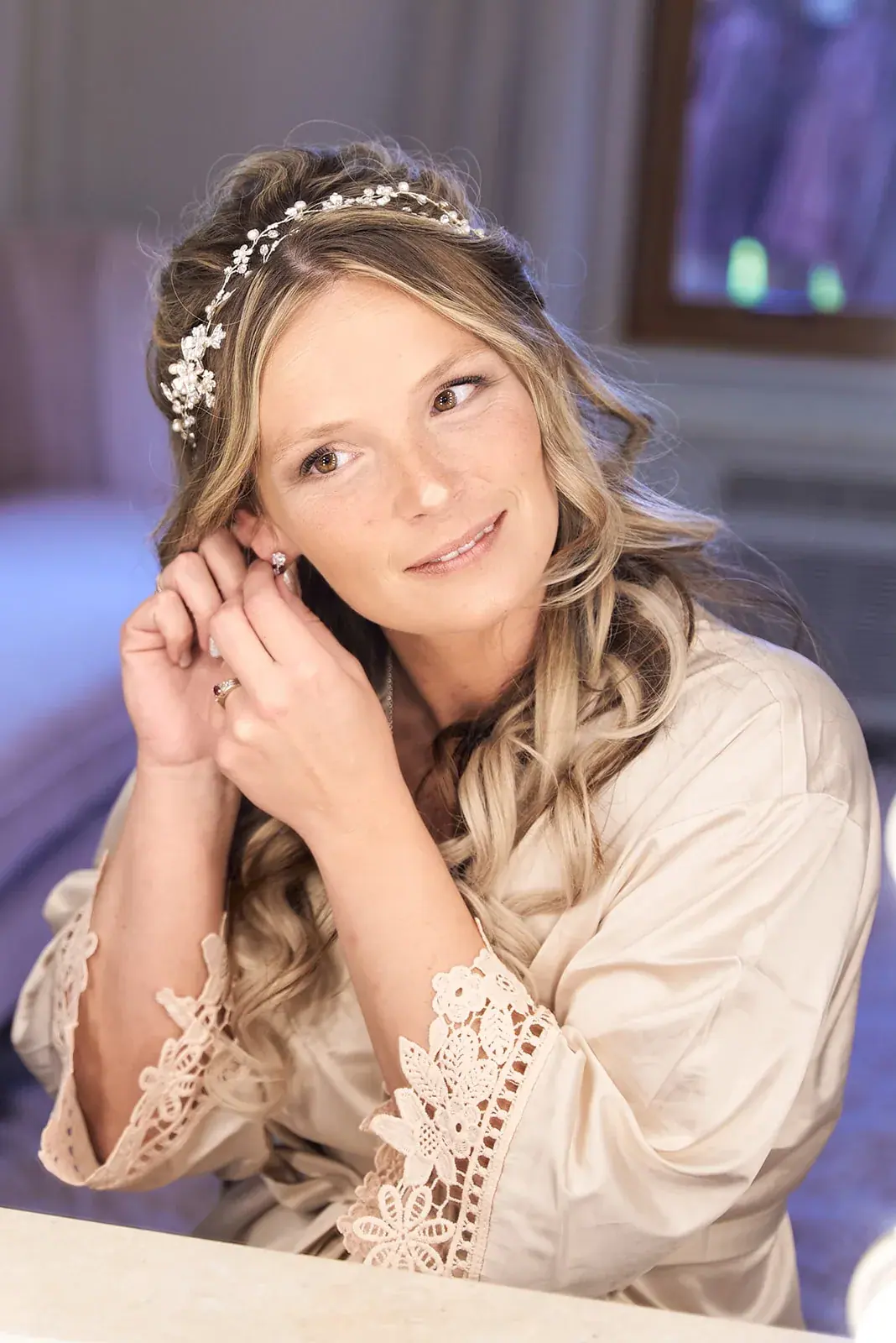 Bride portrait window light — Jess & Bryce's wedding at The Manor at Fire Tower Hill, Lewiston