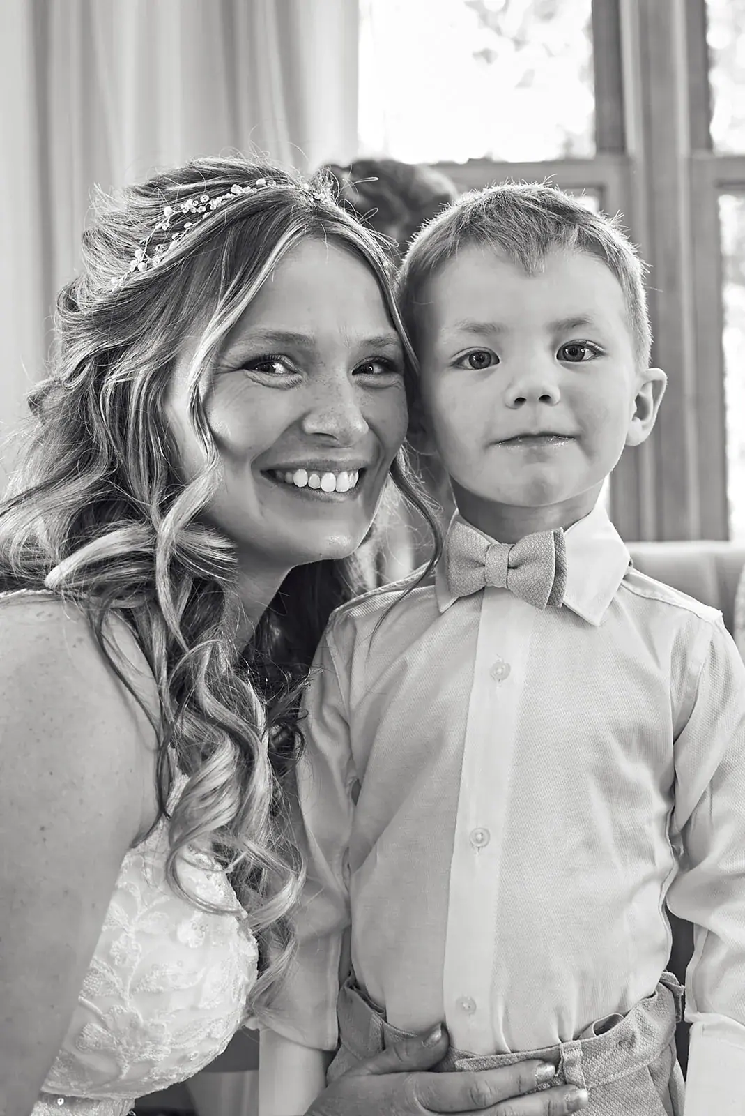 Bride son portrait in black and white — Jess & Bryce's wedding at The Manor at Fire Tower Hill, Lewiston