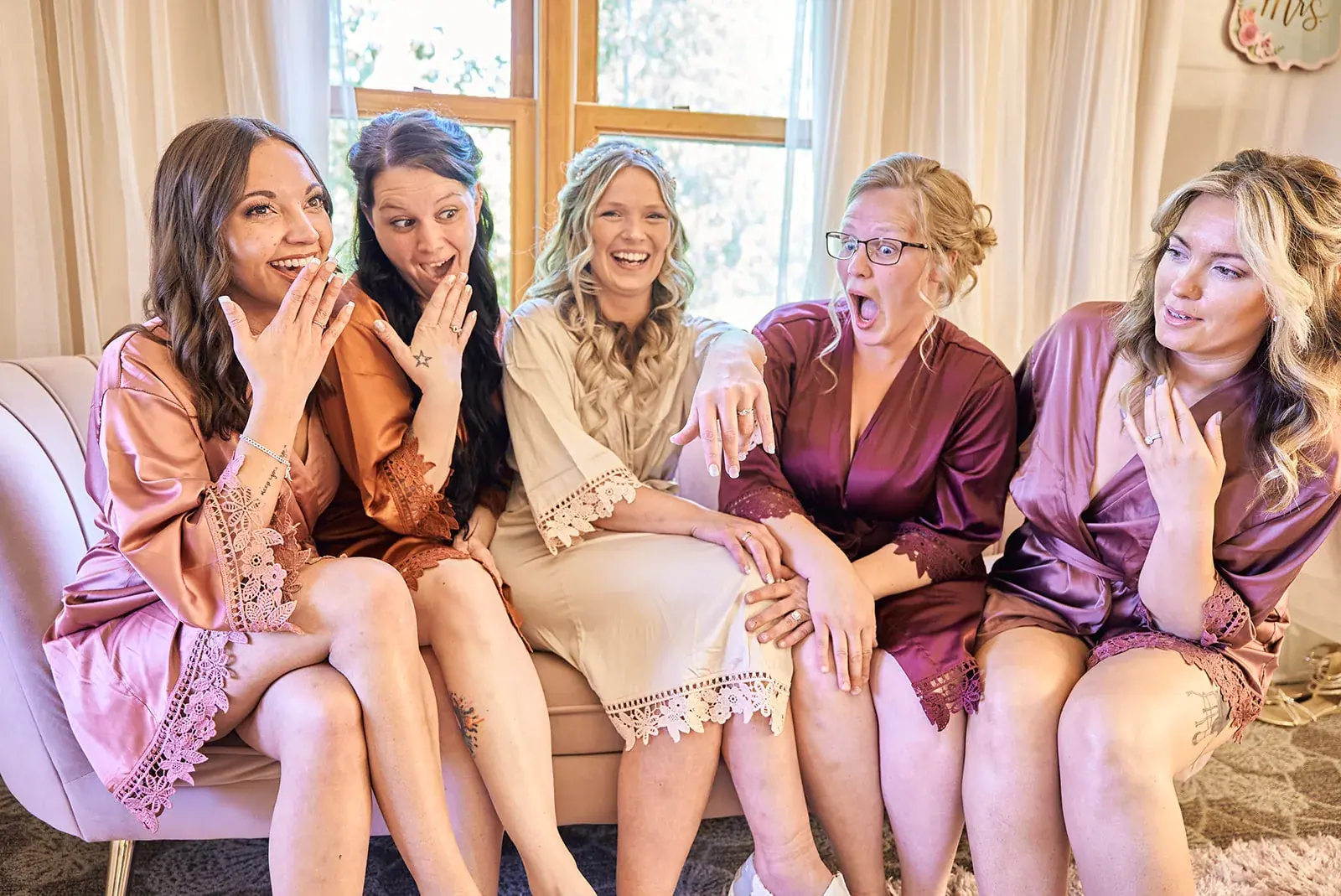 Bridesmaids robes getting ready — Jess & Bryce's wedding at The Manor at Fire Tower Hill, Lewiston
