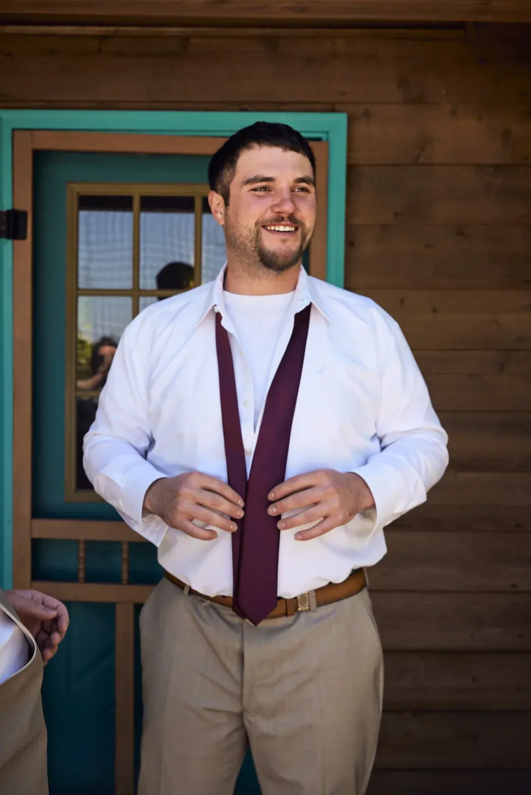 Groom getting ready door — Jess & Bryce's wedding at The Manor at Fire Tower Hill, Lewiston