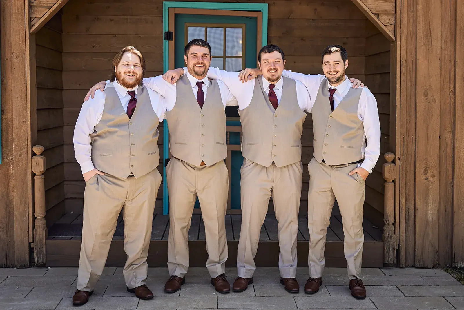 Groom groomsmen lodge — Jess & Bryce's wedding at The Manor at Fire Tower Hill, Lewiston