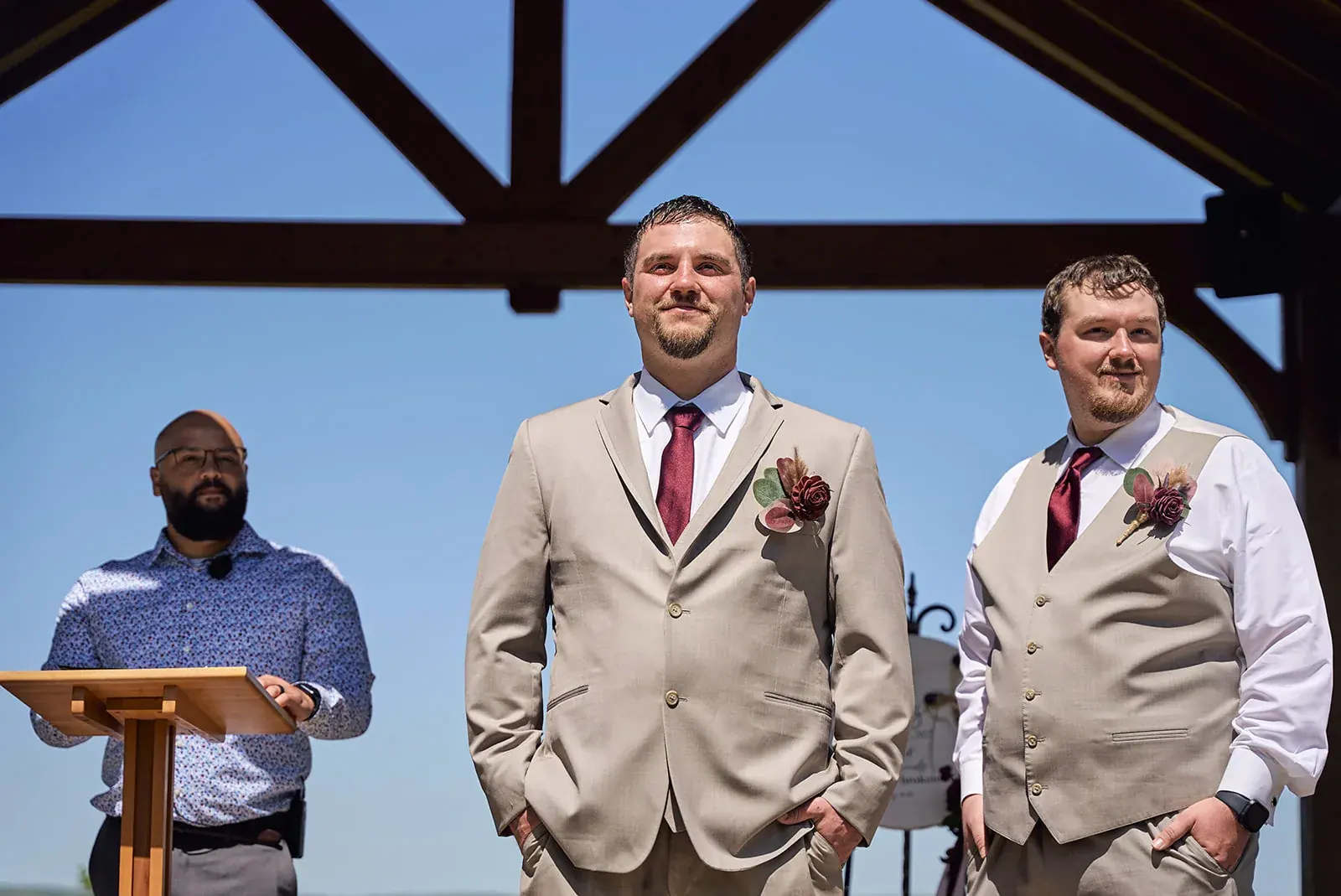 Groom groomsmen pavilion — Jess & Bryce's wedding at The Manor at Fire Tower Hill, Lewiston