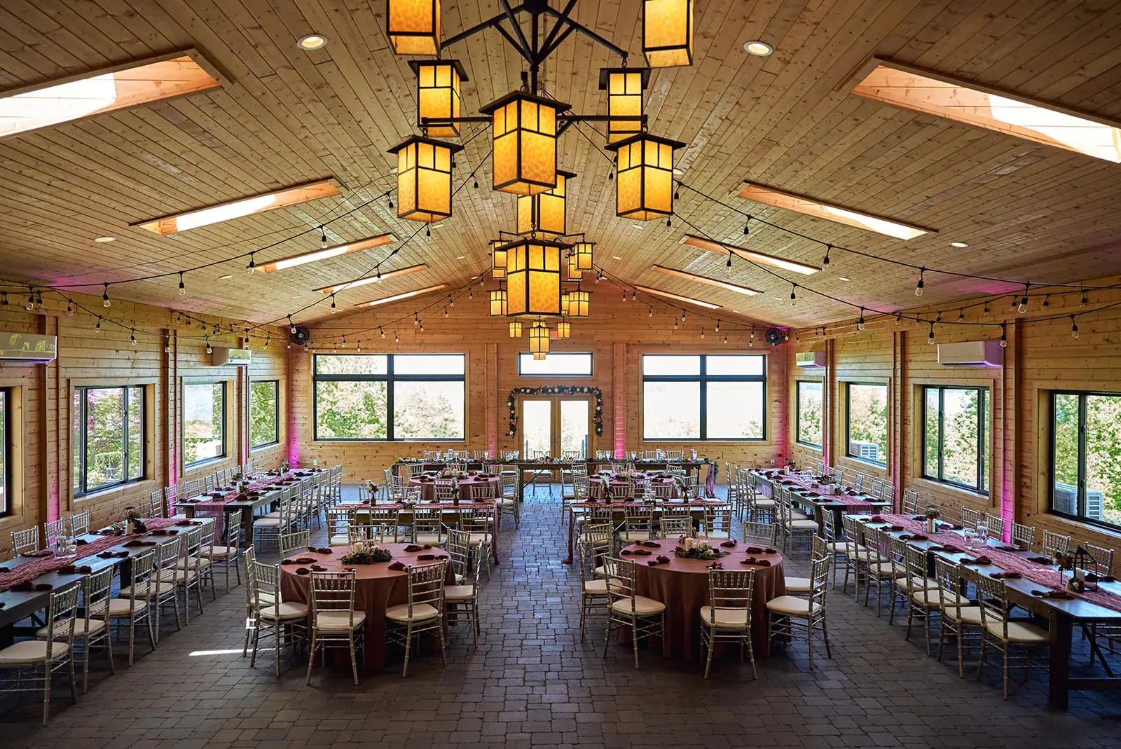 Lodge reception hall — Jess & Bryce's wedding at The Manor at Fire Tower Hill, Lewiston