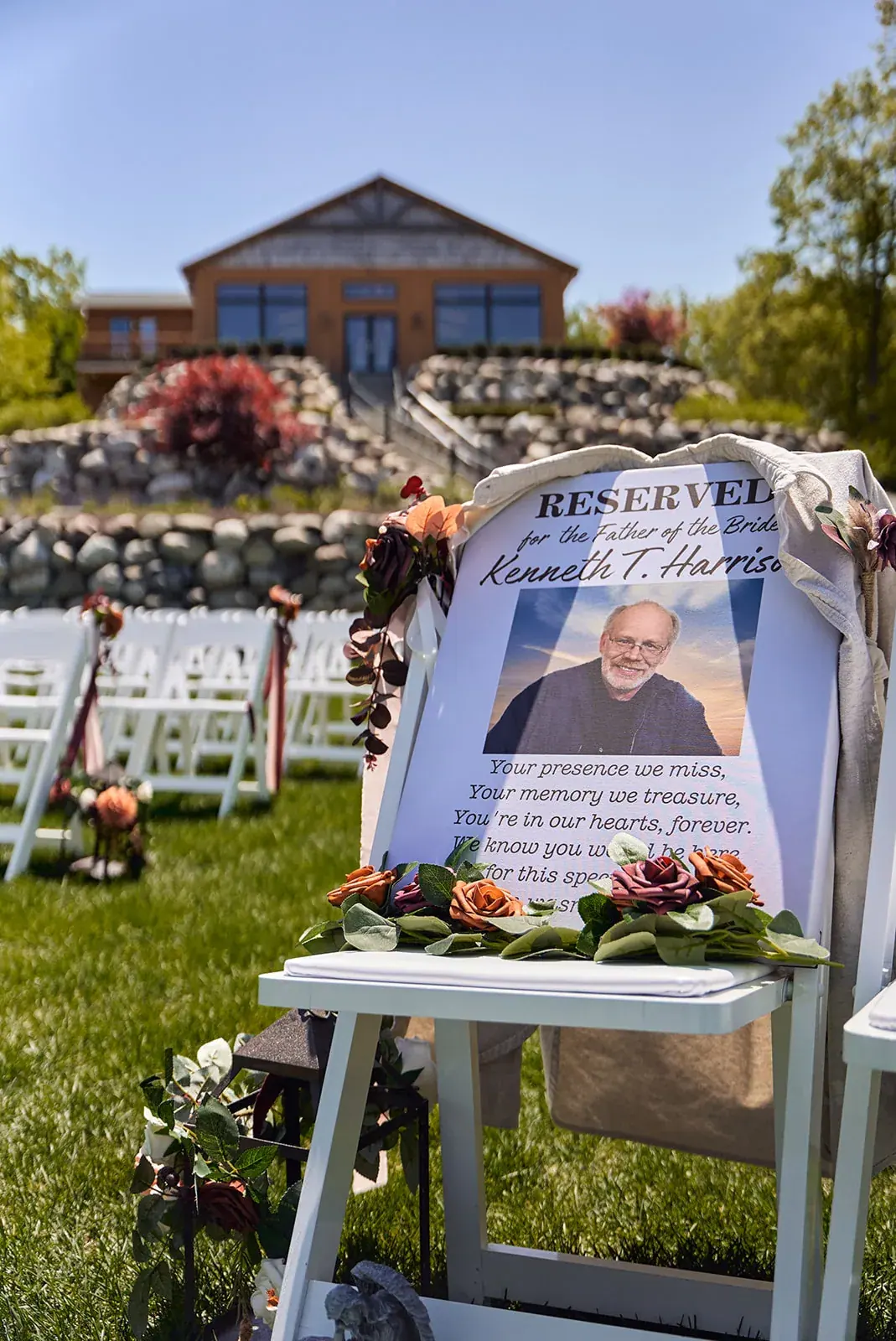 Memorial photo display manor — Jess & Bryce's wedding at The Manor at Fire Tower Hill, Lewiston