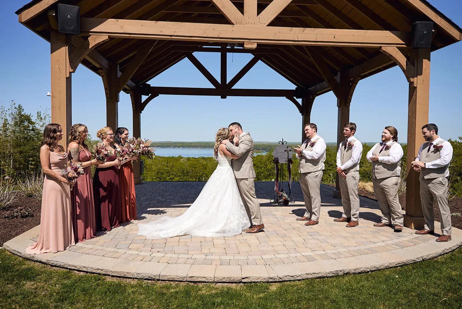 Pavilion ceremony lake view — Jess & Bryce's wedding at The Manor at Fire Tower Hill, Lewiston