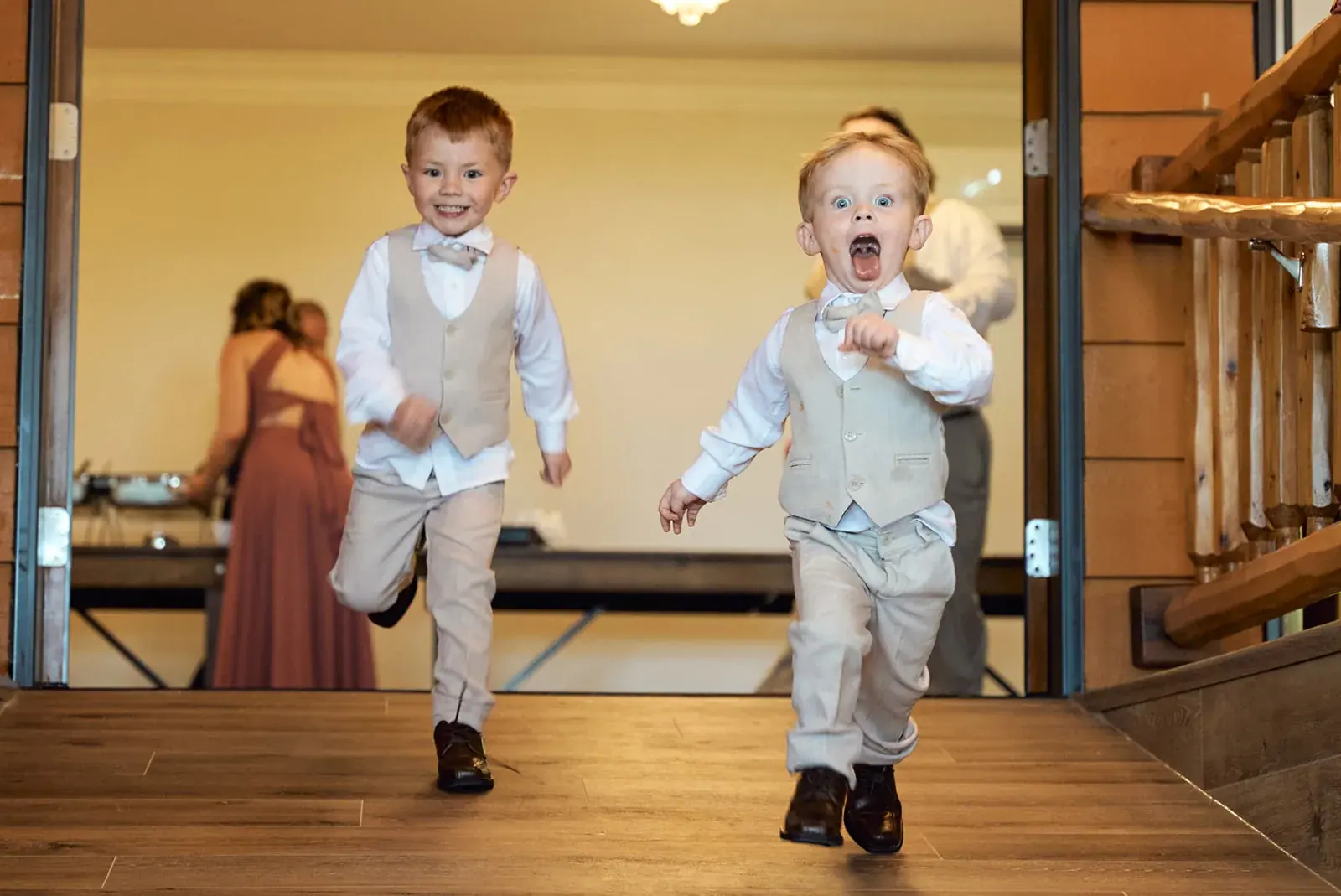 Ring bearers entrance reception — Jess & Bryce's wedding at The Manor at Fire Tower Hill, Lewiston