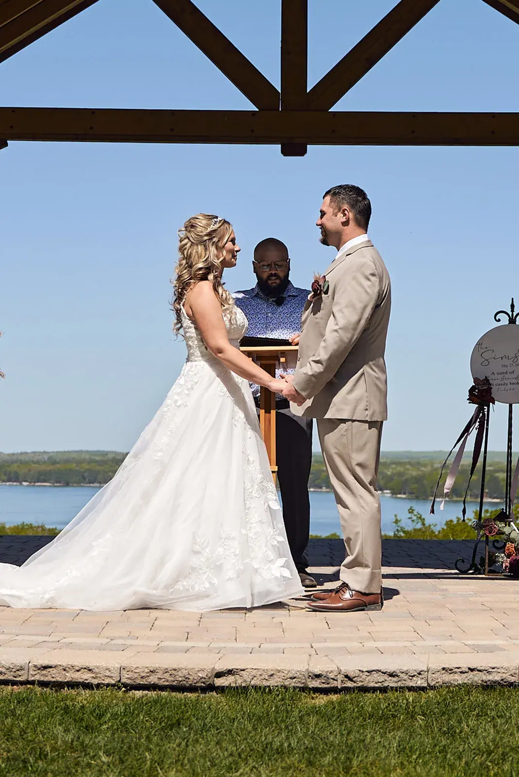 Vows pavilion lake view — Jess & Bryce's wedding at The Manor at Fire Tower Hill, Lewiston