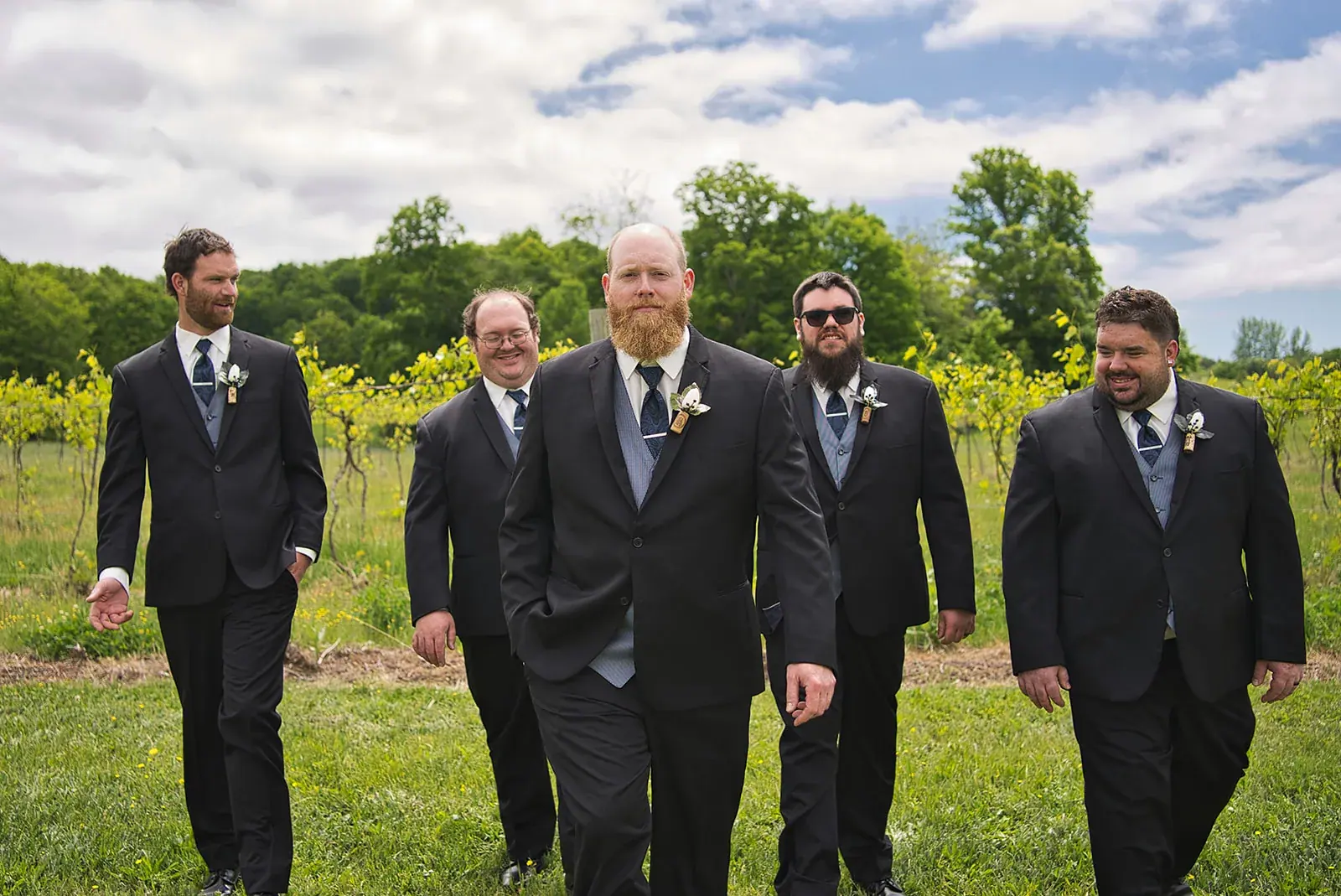 Groom groomsmen vineyard — Kayla & Robert's wedding at Mackinaw Trail Winery, Petoskey