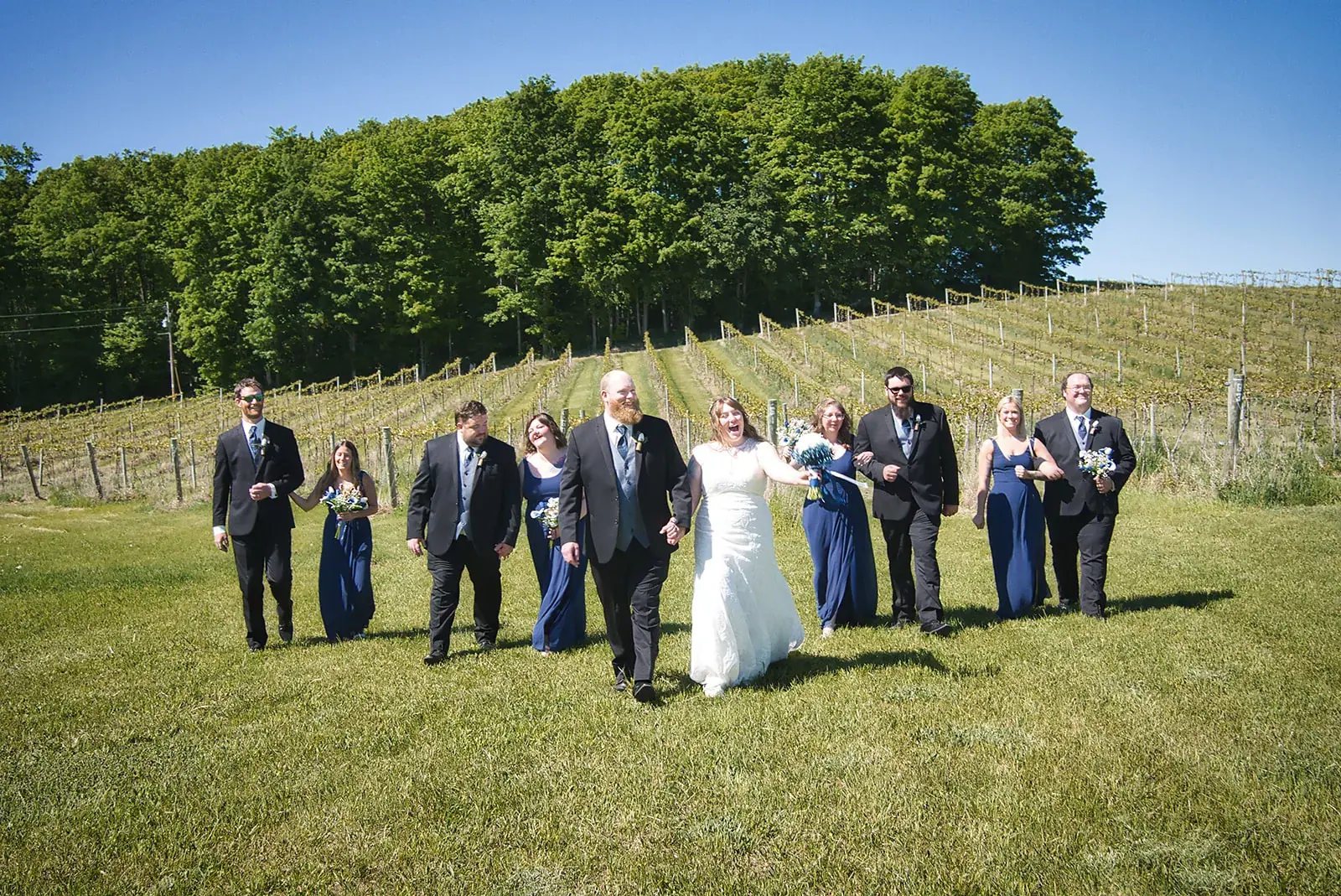 Wedding party vineyard wide — Kayla & Robert's wedding at Mackinaw Trail Winery, Petoskey