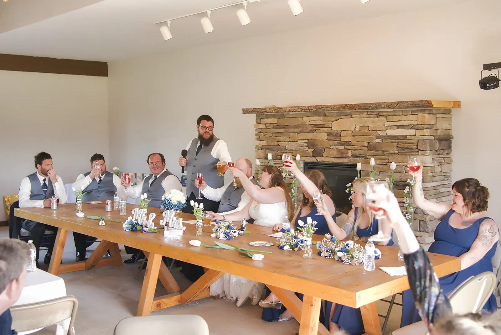 Reception head table — Kayla & Robert's wedding at Mackinaw Trail Winery, Petoskey