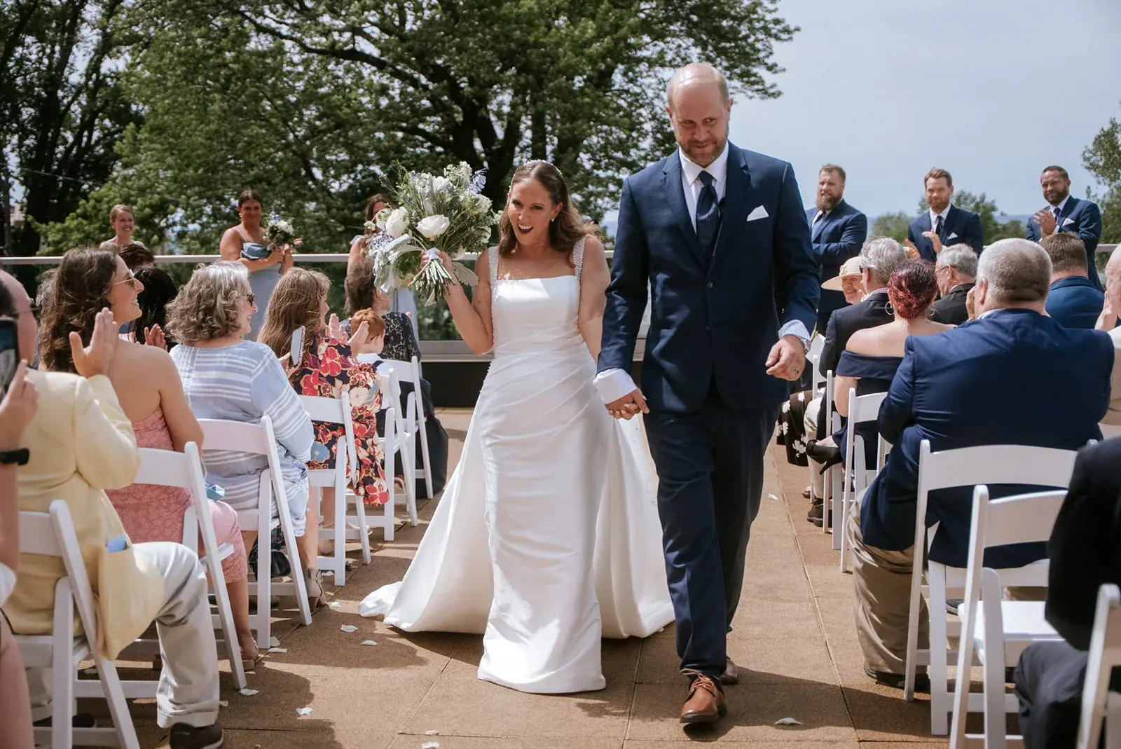 Bride father aisle guests — Kelly & Ezra's wedding at Aria at The Whitcomb, St. Joseph