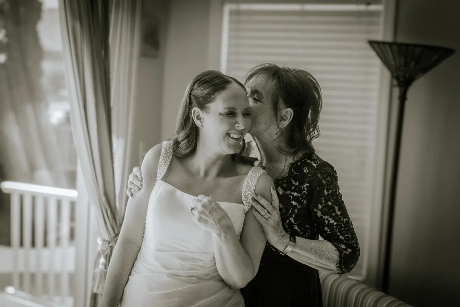 Bride mother getting ready in black and white — Kelly & Ezra's wedding at Aria at The Whitcomb, St. Joseph