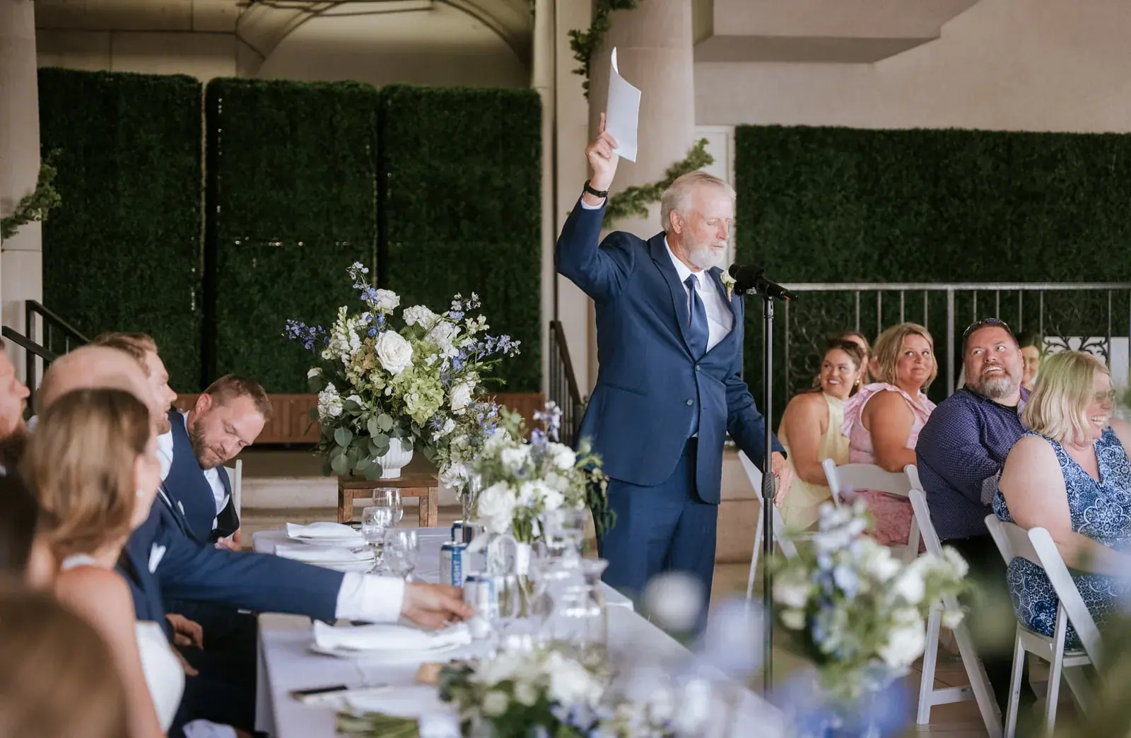 Reception toast candid — Kelly & Ezra's wedding at Aria at The Whitcomb, St. Joseph
