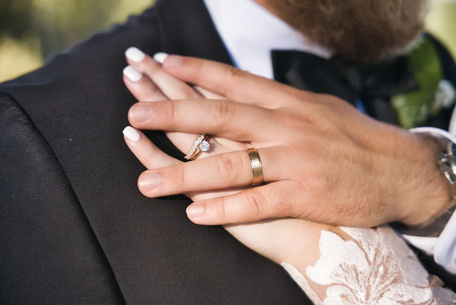 Wedding band hand detail — Megan & AJ's wedding at The Manor at Fire Tower Hill, Lewiston