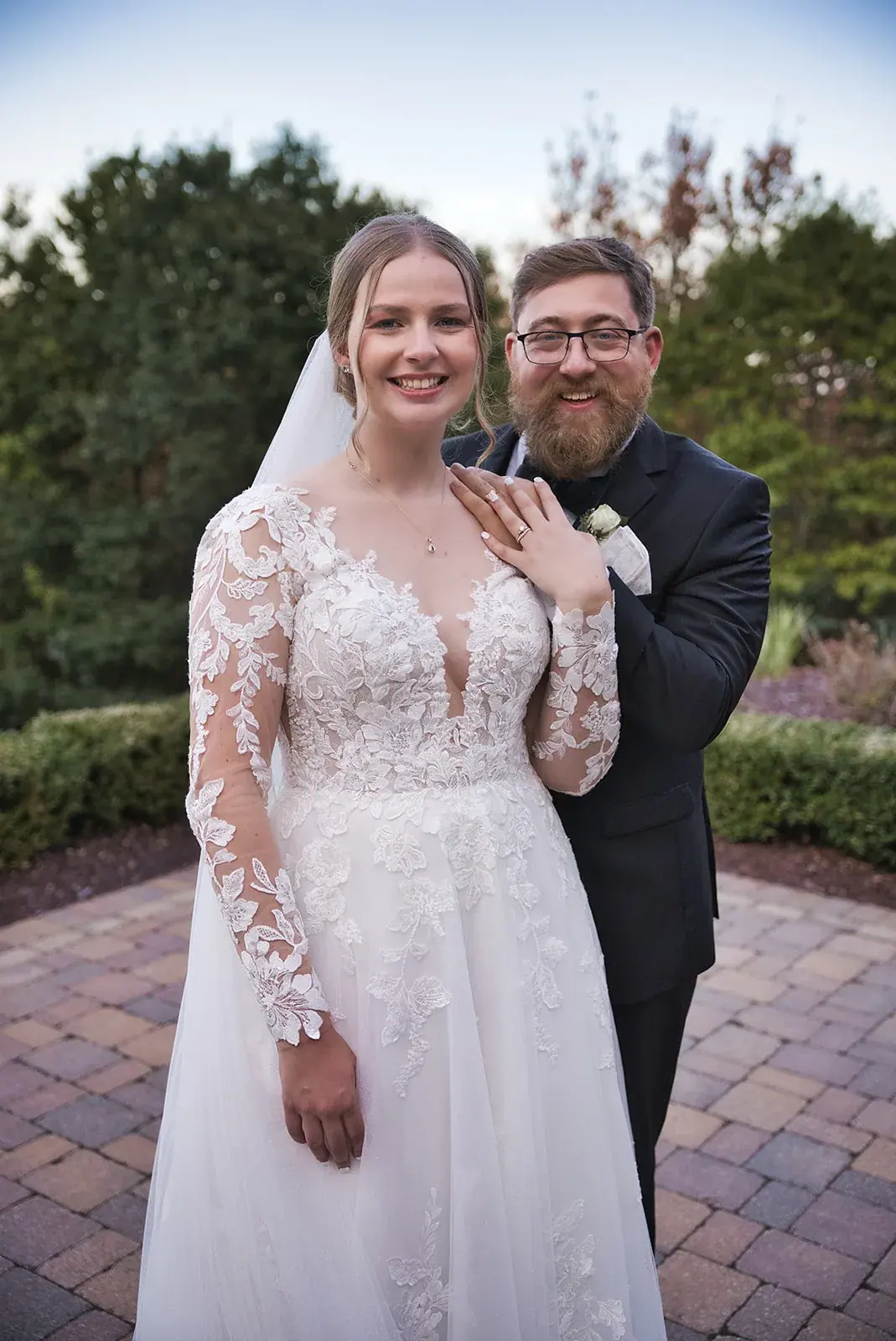 Bride and groom portrait garden — Megan & AJ's wedding at The Manor at Fire Tower Hill, Lewiston