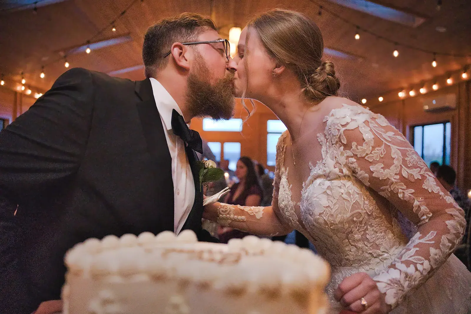 Cake kiss reception — Megan & AJ's wedding at The Manor at Fire Tower Hill, Lewiston