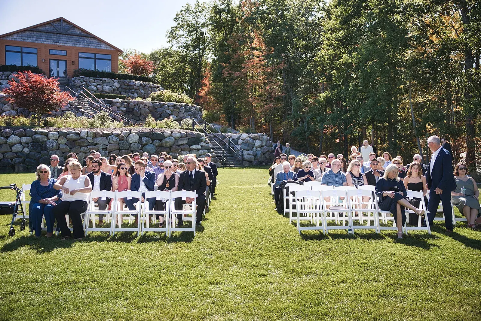 Ceremony lawn guests wide — Megan & AJ's wedding at The Manor at Fire Tower Hill, Lewiston