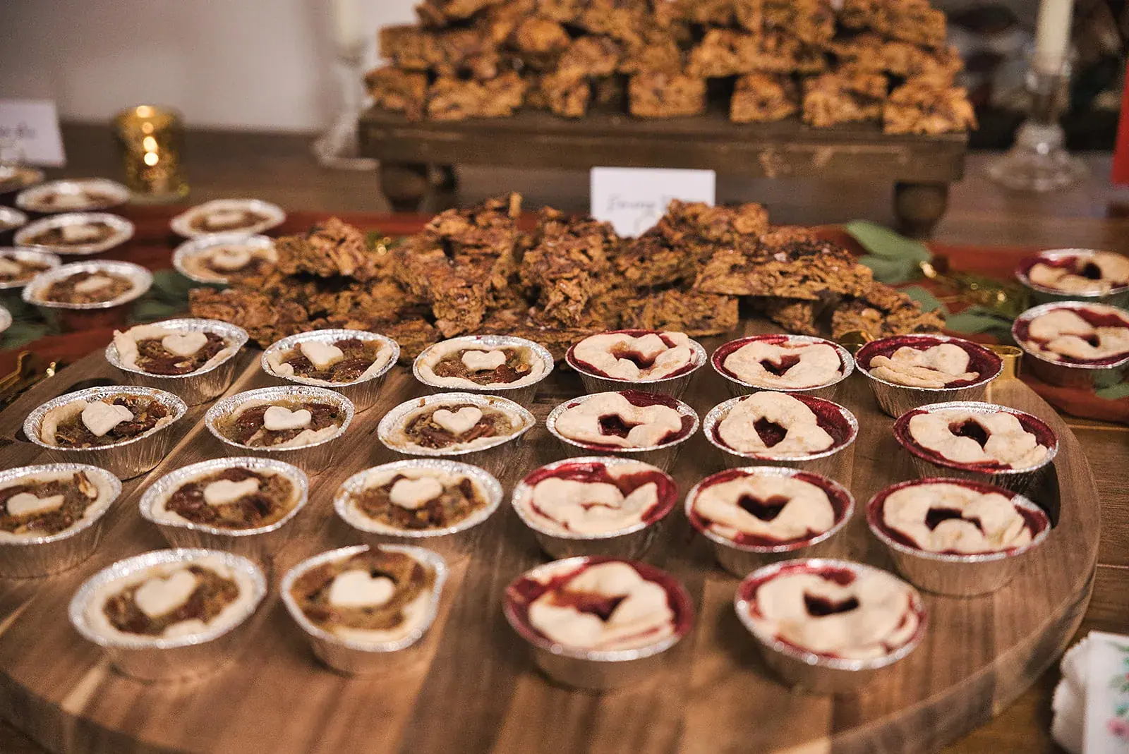 Dessert tarts table — Megan & AJ's wedding at The Manor at Fire Tower Hill, Lewiston