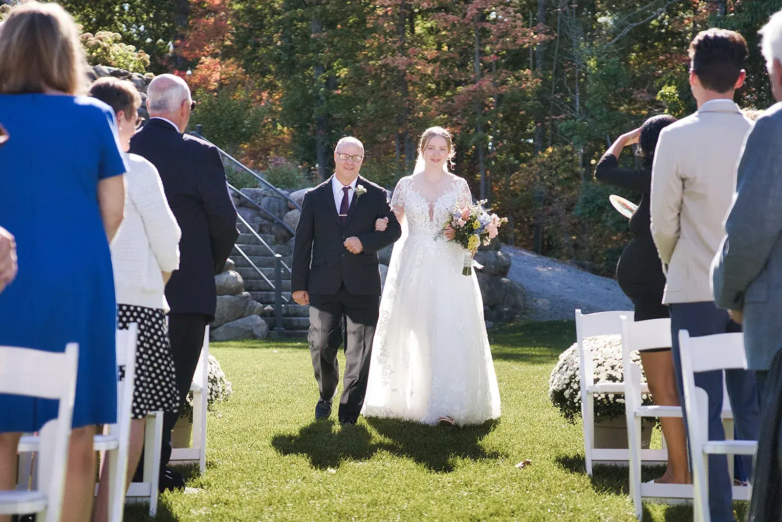 Father walking bride aisle — Megan & AJ's wedding at The Manor at Fire Tower Hill, Lewiston