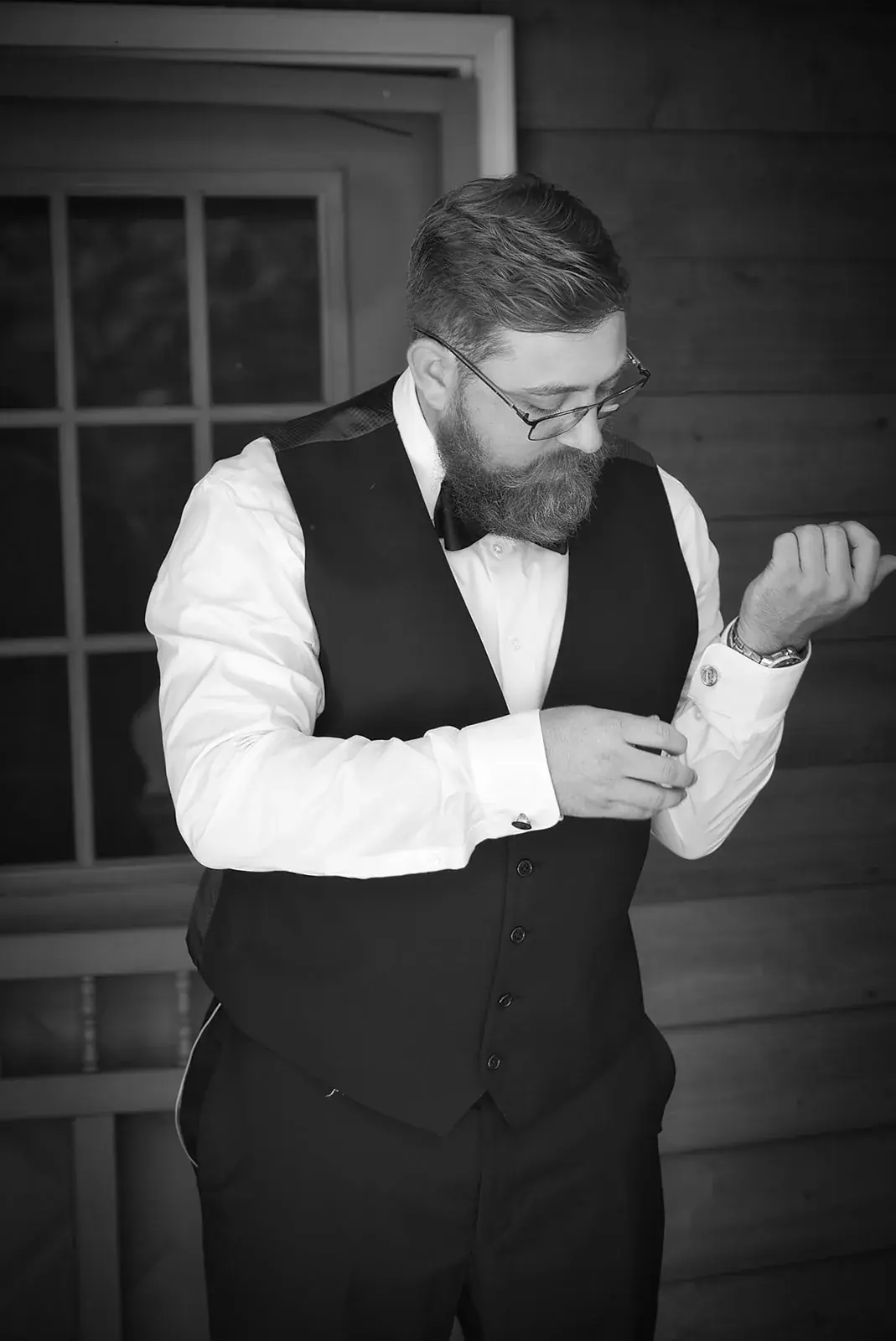 Groom cufflinks in black and white — Megan & AJ's wedding at The Manor at Fire Tower Hill, Lewiston