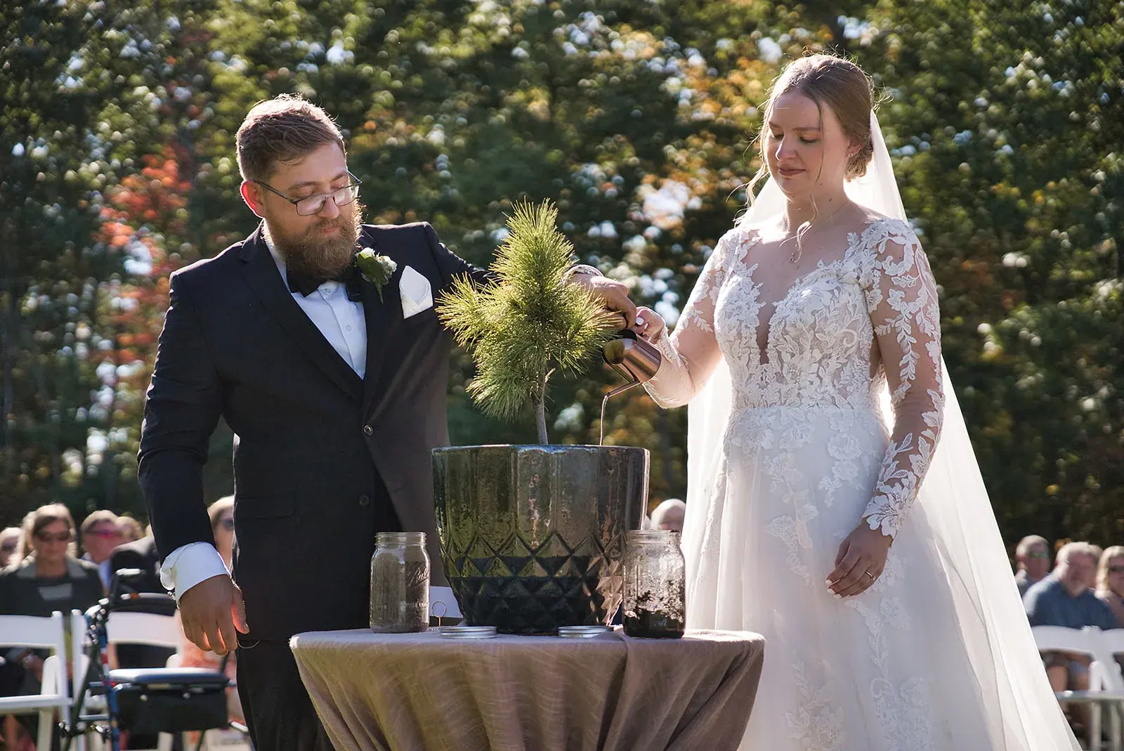 Groom sees bride aisle — Megan & AJ's wedding at The Manor at Fire Tower Hill, Lewiston