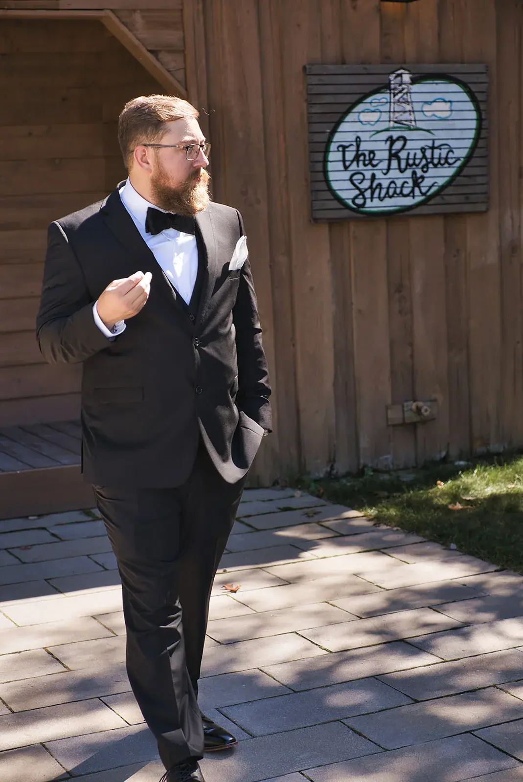 Groom walking lodge — Megan & AJ's wedding at The Manor at Fire Tower Hill, Lewiston