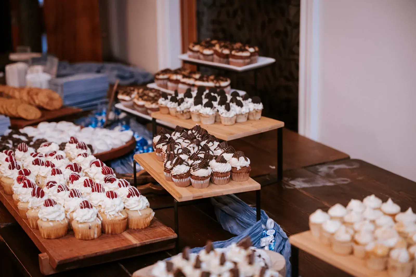 Cupcake dessert table — Patty & Nick's wedding at The Manor at Fire Tower Hill, Lewiston