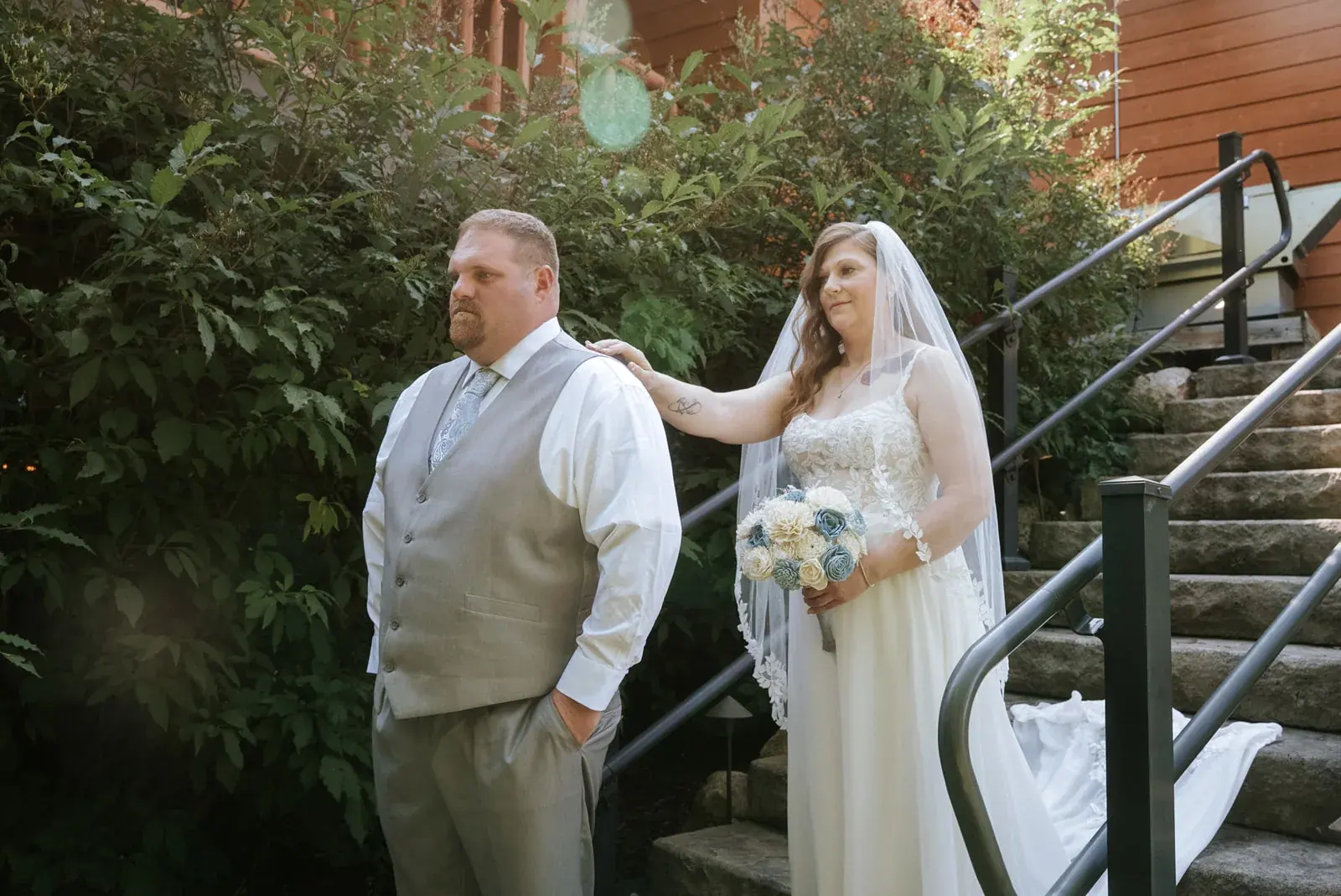 First look groom reaction — Patty & Nick's wedding at The Manor at Fire Tower Hill, Lewiston